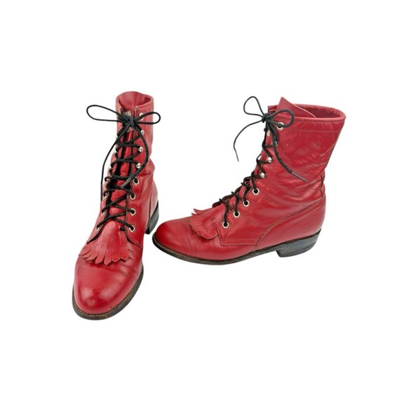 Justin Kiltie Tassle Boots Womens 6.5 Red Leather Western Cowgirl Heritage Lacer - Picture 4 of 16